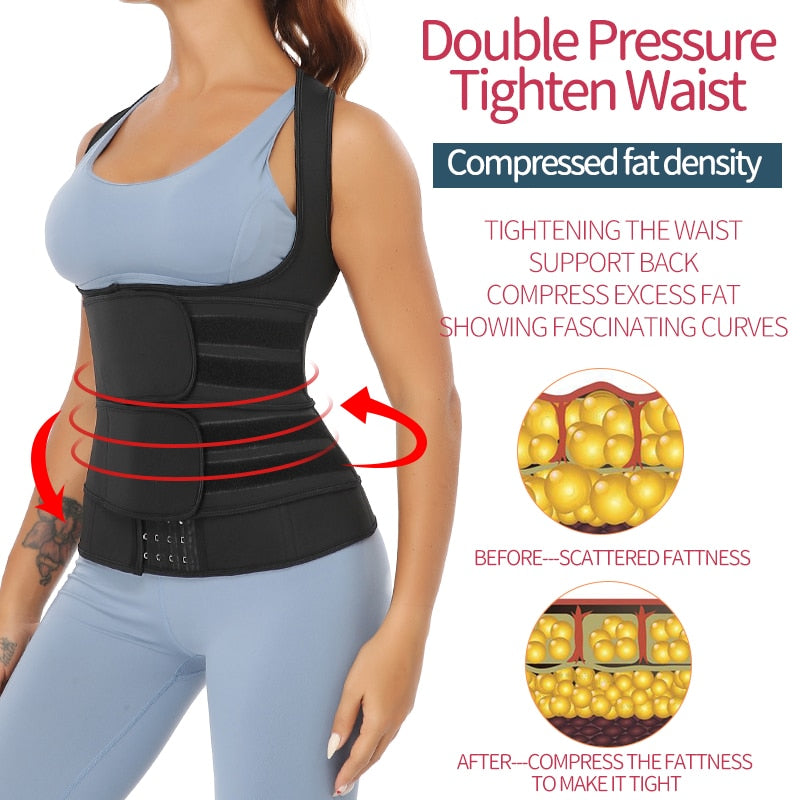 Sauna Waist Trainer Vest Workout Body Shaper Women Neoprene Sweat Slimming Sheath Double Tummy Control Trimmer Belts Corset Top