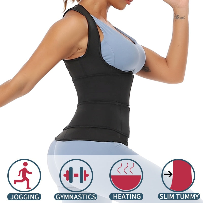 Sauna Waist Trainer Vest Workout Body Shaper Women Neoprene Sweat Slimming Sheath Double Tummy Control Trimmer Belts Corset Top