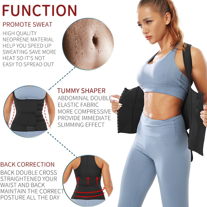 Sauna Waist Trainer Vest Workout Body Shaper Women Neoprene Sweat Slimming Sheath Double Tummy Control Trimmer Belts Corset Top