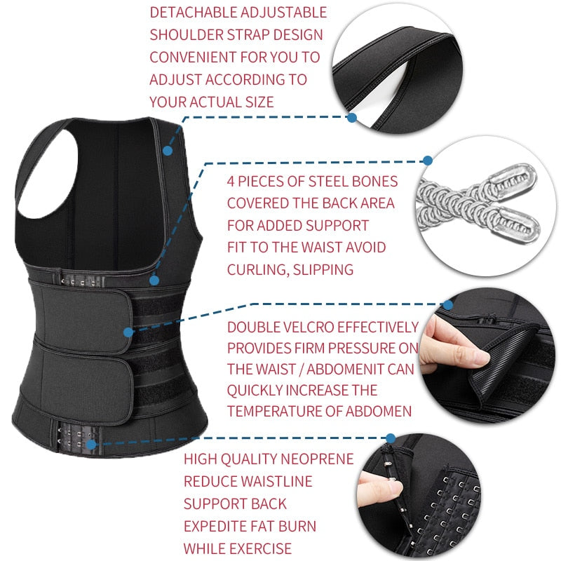 Sauna Waist Trainer Vest Workout Body Shaper Women Neoprene Sweat Slimming Sheath Double Tummy Control Trimmer Belts Corset Top