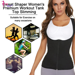 SEXYWG Women Slimming Sauna Shirt Body Shaper Waist Trainer Sweat Corset with Zipper Gym Fitness Tank Top Sport Vest Weight Loss