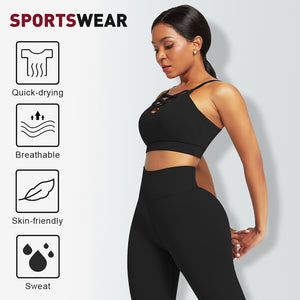 Women Three Yoga Suit Set High Waist Yoga Pants Long Sleeve Crop Top Hoodie Plain Tracksuit - GIRL BODY LUX